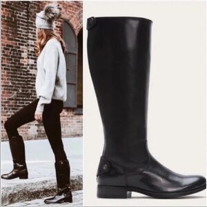 Frye MELISSA BUTTON BACK ZIP BOOT 3470835 Black Tall Leather Size 6.5